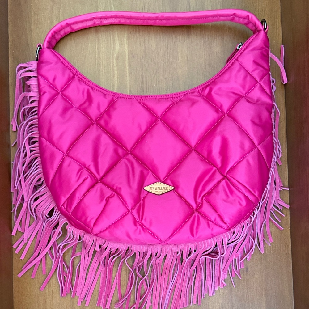 MZ Wallace Fuchsia Quilted Fringe Hobo Bag
